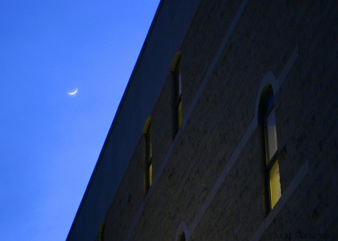 Chemistry/Biochemistry Building and the Moon on the K-State Campus, Manhattan, Kansas, United States